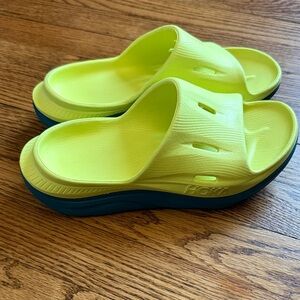Hoka Neon Lime and Teal Slide Sandals